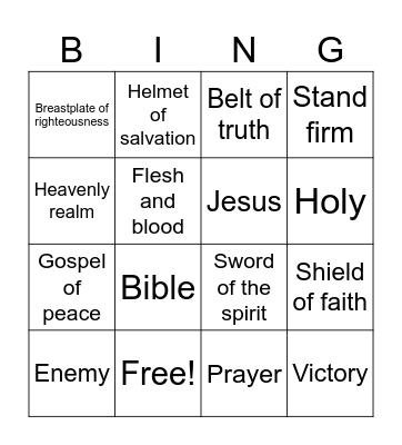 Armor of God Bingo Card
