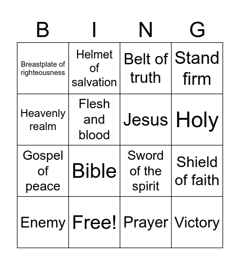 Armor of God Bingo Card
