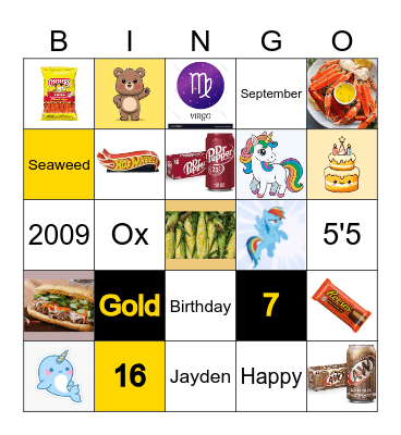 Jayden's 16th Birthday Bingo Card