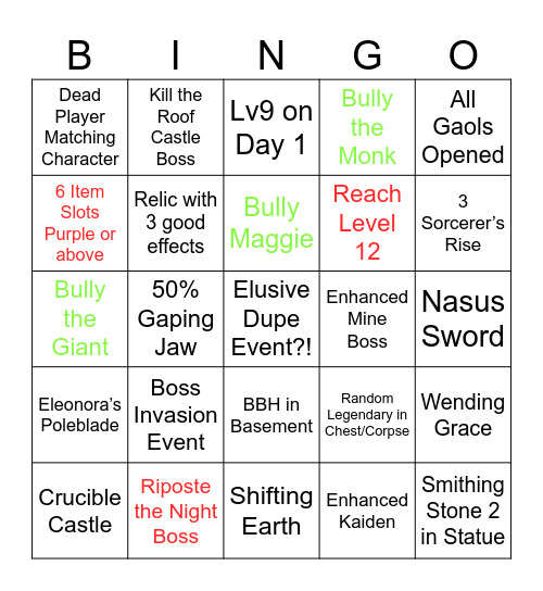 All Night until it Reigns Bingo Card