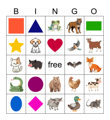 Shapes and Animals Bingo Card