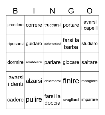 Reflexive verbs Bingo Card