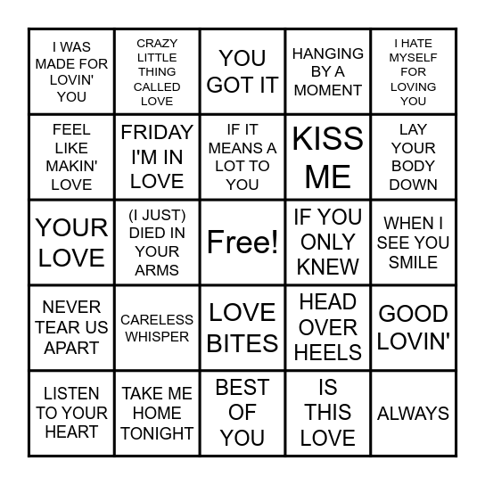 ROCKING YOUR HEART Bingo Card
