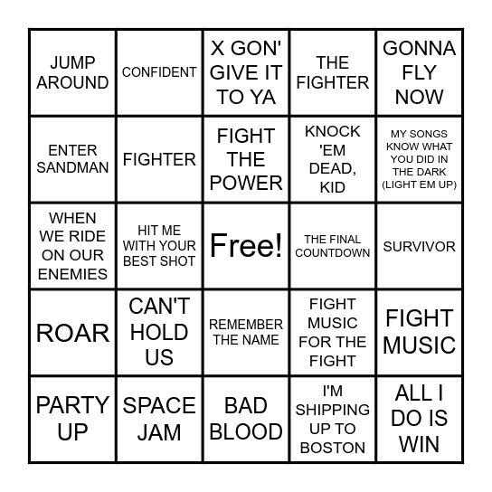 FIGHT NIGHT Bingo Card