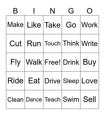 Verbs Bingo Card