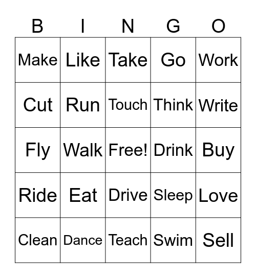Verbs Bingo Card