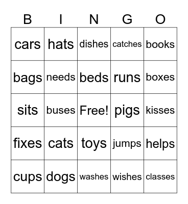 Lesson #99, -s and -es Bingo Card