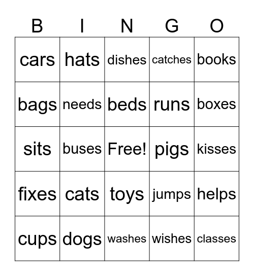 Lesson #99, -s and -es Bingo Card