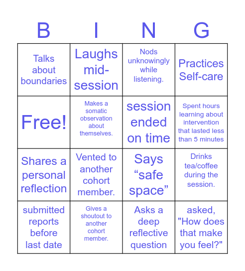 Therapist Bingo Card