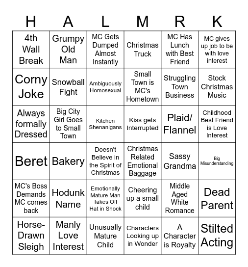 Hallmark Christmas Movie Bingo Card