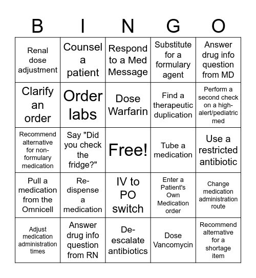Renown Pharmacy Week 2025 Bingo Card