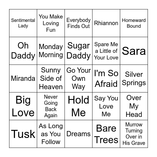 ★ Music Bingo w Bonnie Anne ★ Bingo Card