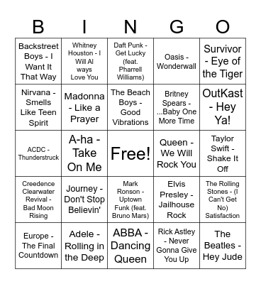 Musical BINGO Card