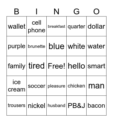 Word Bingo Card