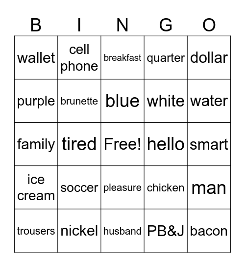 Word Bingo Card