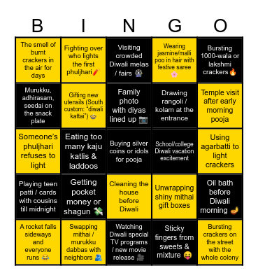 Diwali Nostalgia Bingo Card