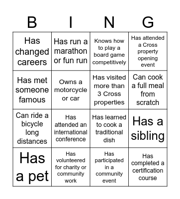 Cross Commercial Acdemy Workshop 2025 Bingo Card