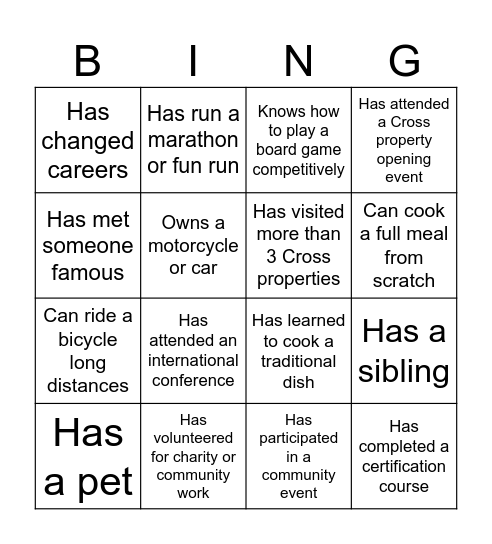 Cross Commercial Acdemy Workshop 2025 Bingo Card