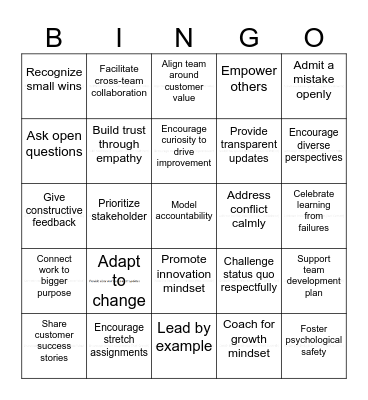 All in leadership BINGO Card