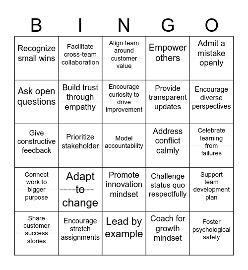 All in leadership BINGO Card