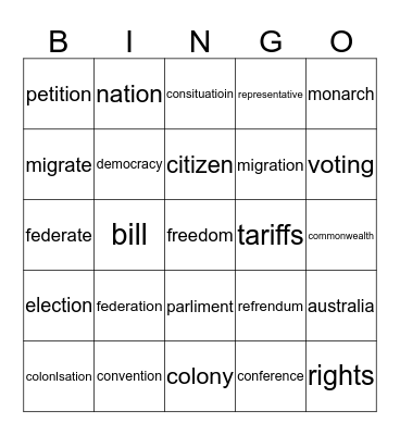 !FEDERATION * BINGO! Bingo Card