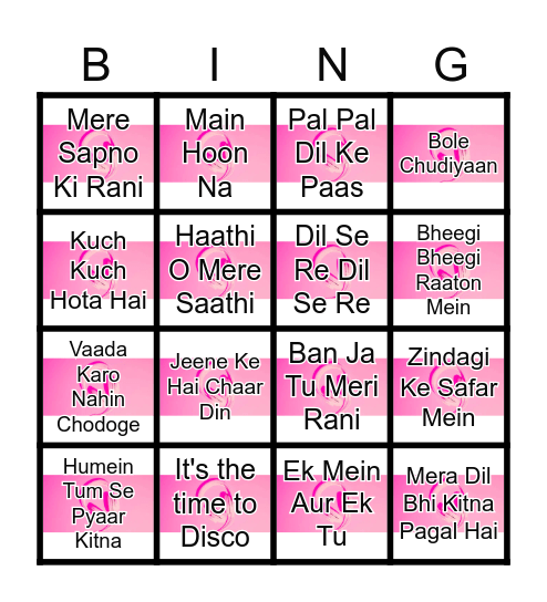 BOLLYWOOD MUSIC Bingo Card