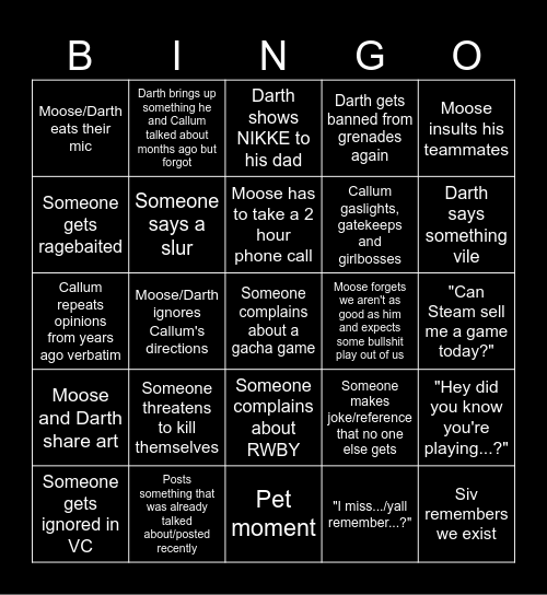 The Robot Bingo Card