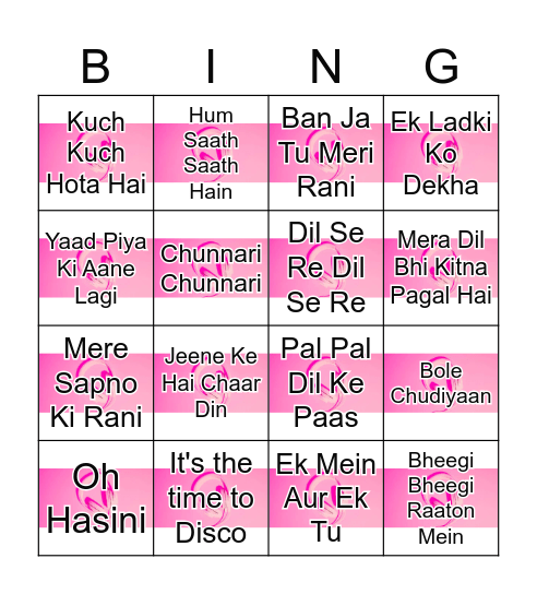 BOLLYWOOD MUSIC Bingo Card