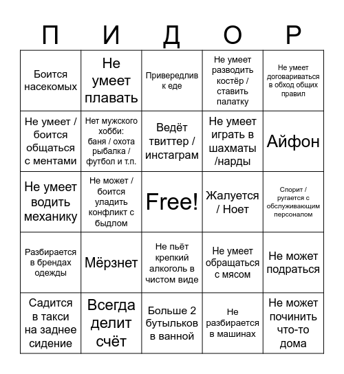 Пидорское бинго Bingo Card