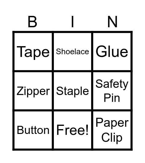 Fasteners Bingo Card