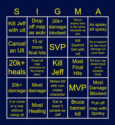 Marvel Rivals Bingo Card