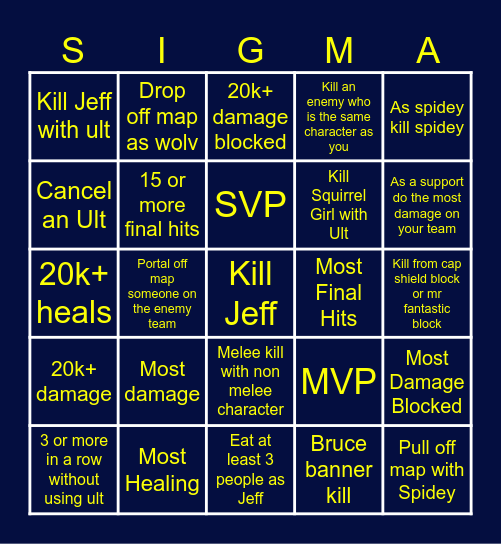 Marvel Rivals Bingo Card