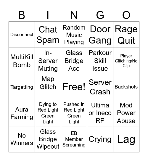 Crab Game Bingo Card Bingo Card