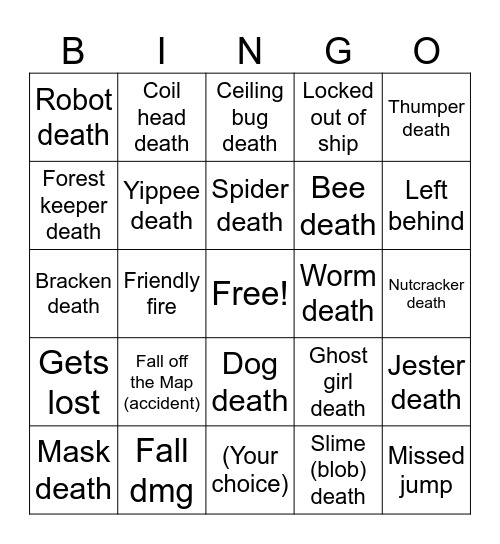 Lethal Company Bingo Card