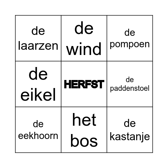 Herfst Bingo Card