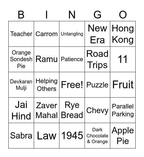 Untitled Bingo Card