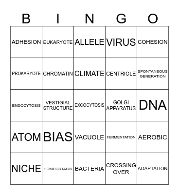 BIOLOGY STATE TEST BINGO Card