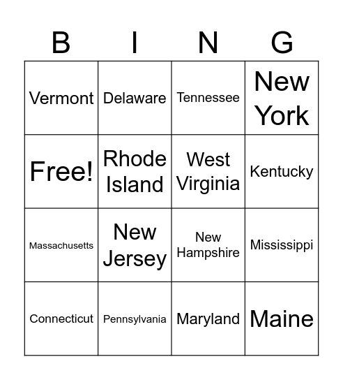 State Bingo 1-15 Bingo Card