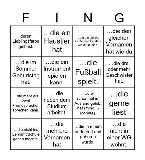 Kennenlern-Bing - Finde eine Person, ... Bingo Card