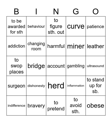Vocabulary revision Bingo Card