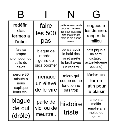 bingo l1 de droit Bingo Card