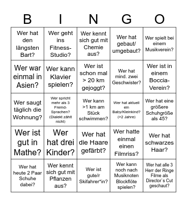 Ice Breaker5 in einer Reihe (diagonal, vertikal, horizontal) Bingo Card