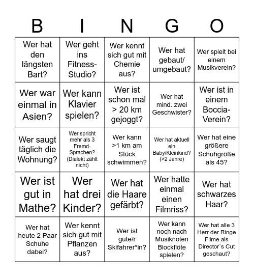 Ice Breaker5 in einer Reihe (diagonal, vertikal, horizontal) Bingo Card