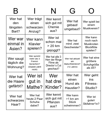 5 in einer Reihe (diagonal, vertikal, horizontal) Bingo Card
