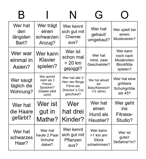 5 in einer Reihe (diagonal, vertikal, horizontal) Bingo Card