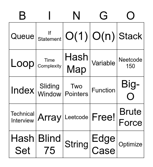 DSA Bingo — LeetCode Workshop Bingo Card