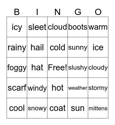 Weather words Bingo Card