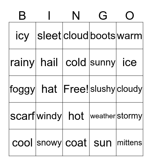 Weather words Bingo Card