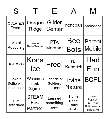 STEAM night Bingo Card