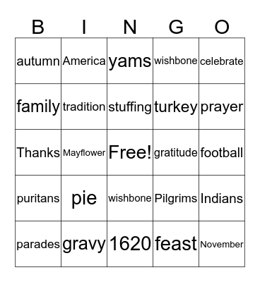 Thanksgiving BINGO Card